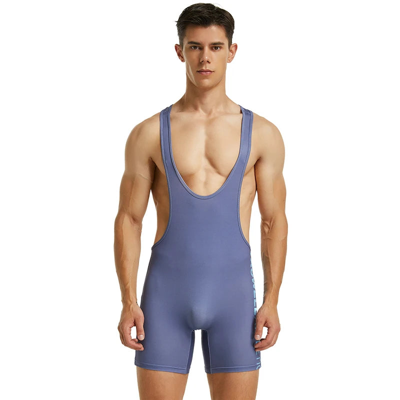Men's one-piece shapewear, solid color one-piece vest, high elasticity weightlifting suit, tight fitting sports and fitness