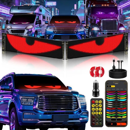 2PCS Devil Eyes Light For Windshield LED Eyes Dual Screen Sync App/Remote Control Custom Text LED Light Sign for Car Truck SUV