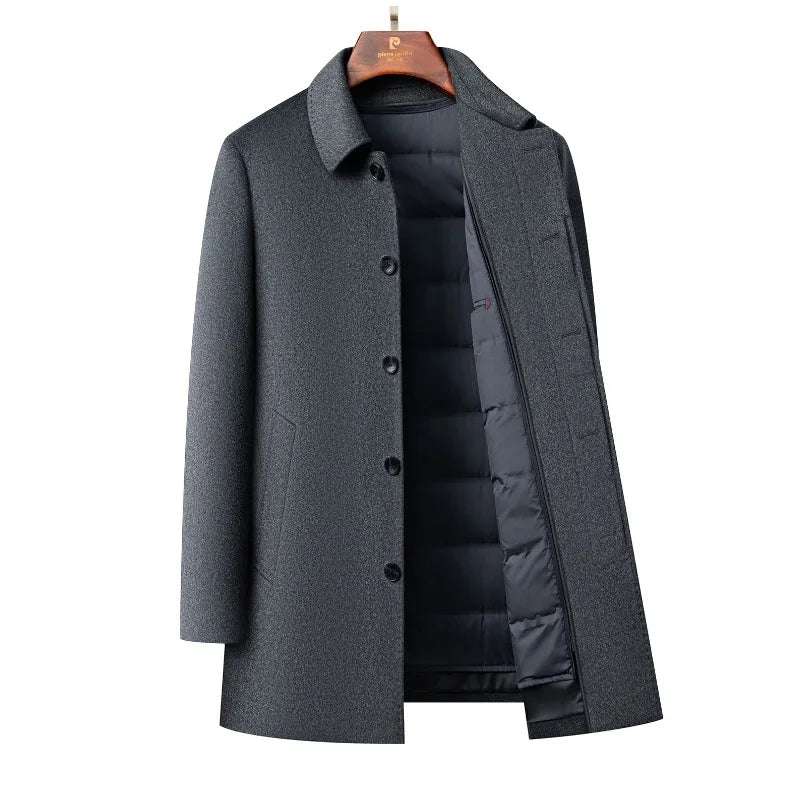QYLVAWOY Men's Wool and Trench Coats Man Jacket Cashmere Mid-length Jackets Lapel Detachable Down Liner Man Clothes High-quality