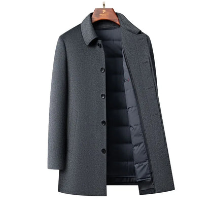 QYLVAWOY Men's Wool and Trench Coats Man Jacket Cashmere Mid-length Jackets Lapel Detachable Down Liner Man Clothes High-quality