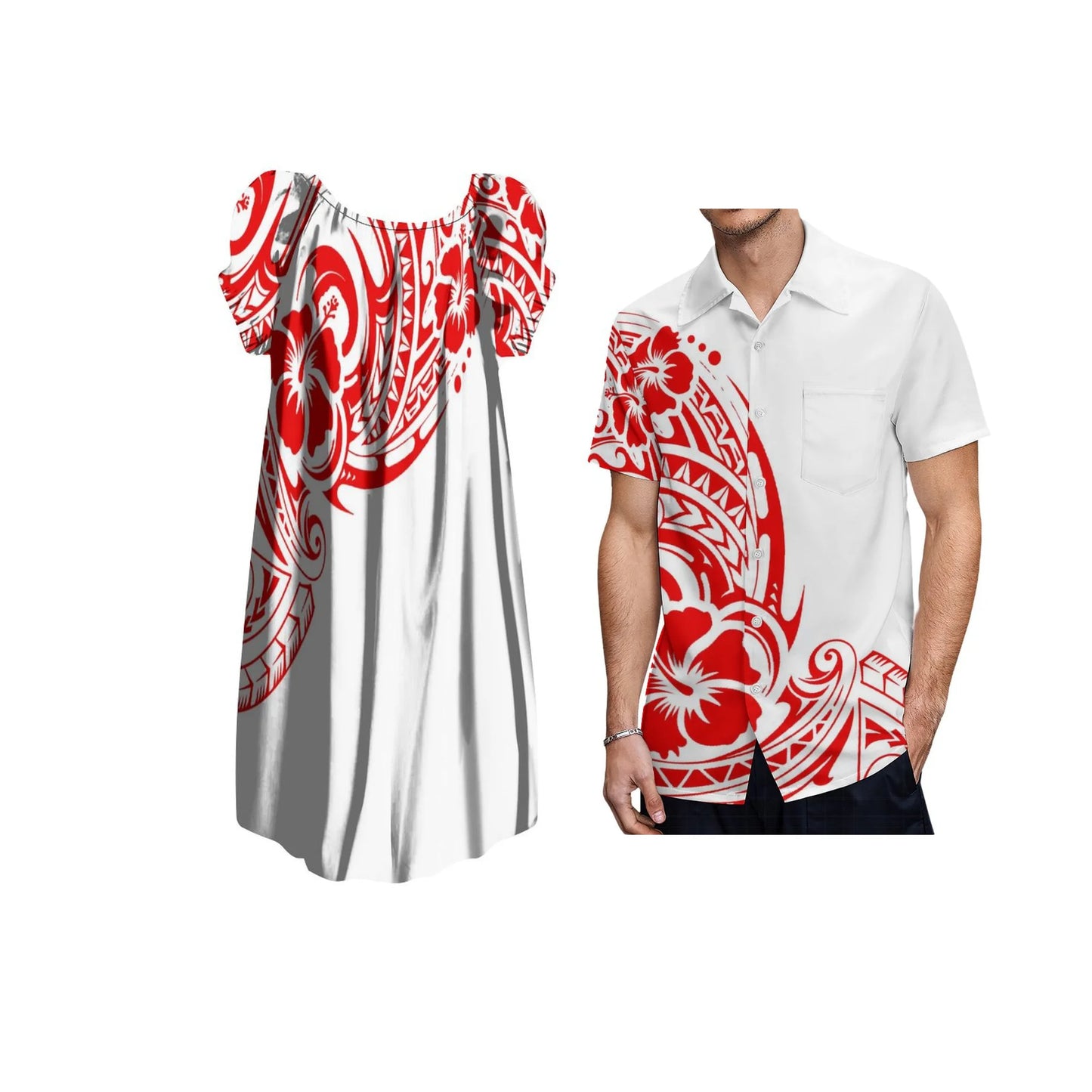 New Design Customize Polynesian Print Micronesian Loose Casual puffy dress Plus Size Women Clothing