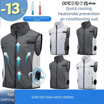 Summer New Side Fan Vest USB Refrigeration Air Conditioning Clothing for Men Women Outdoor Heat Protection Fishing Work Clothes