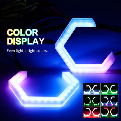 2PCS LED Angel Eyes RGB APP Bluetooth Hexagon Halo Rings For Car Scooter Motorcycle With Turn Signal Yellow 70MM 80MM 85MM 90MM