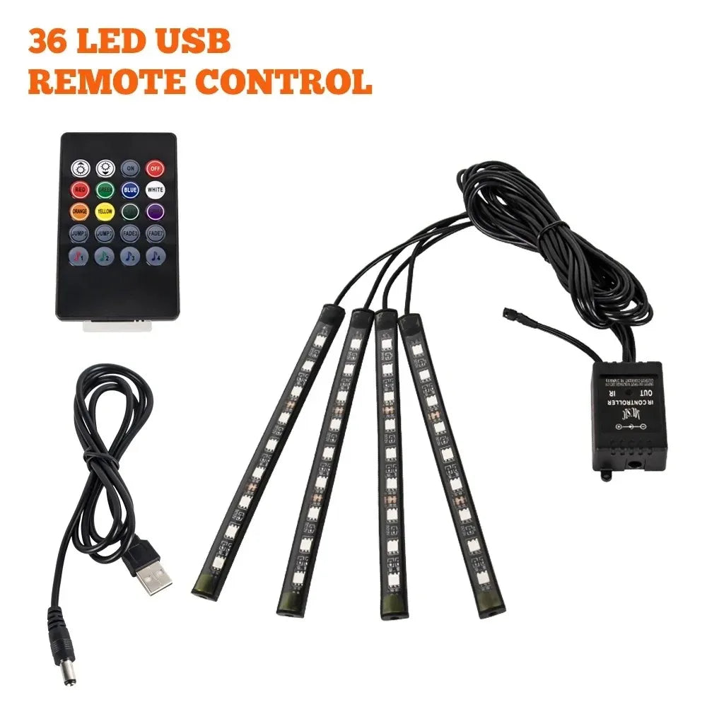 Neon Led Car Lights Strip Ambient Light Auto Wireless Remote Music APP Control RGB Atmosphere Decorative Lamp Auto Accessories