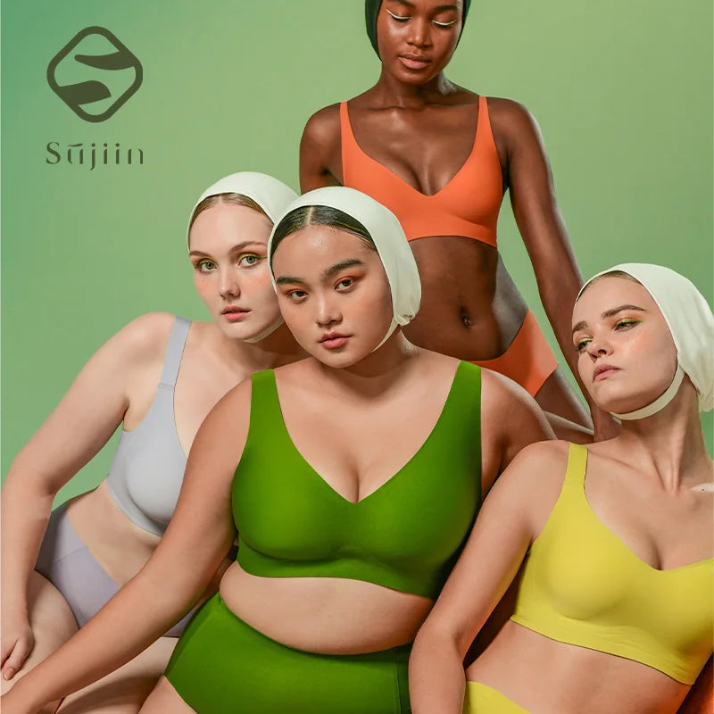 SUJIIN Plus Size Seamless Bra Sets for Women 2025 Push Up Wireless Minimizer Bras Lady Anti-sagging Bralettes for Large Breasts