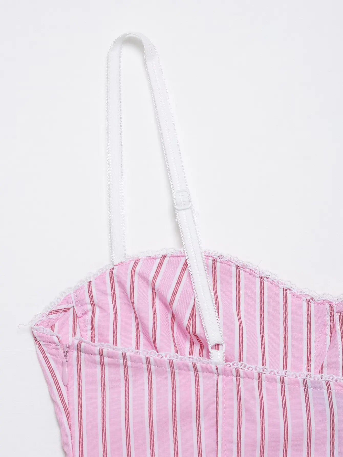 HH Women Striped Pants Suit Lapel Pocket Single-breasted Blouse+Side Zipper Lace Short Top+High Waist With Belt Poplin Pant