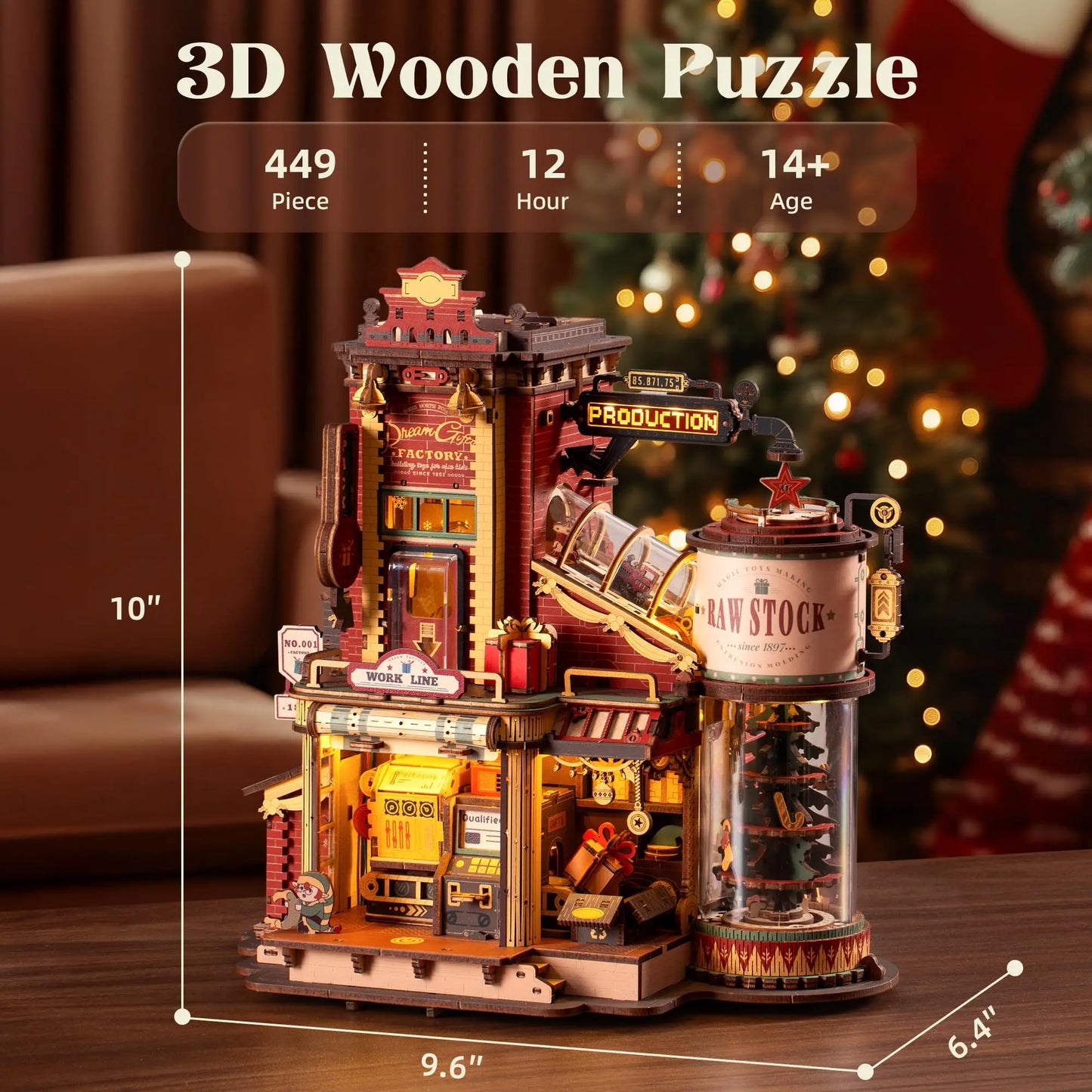 Robotime Rokr Dream Gift Factory 3D Wooden Puzzle Christmas Gifts Toy with Light and Music for Children Kids Building Block Kits