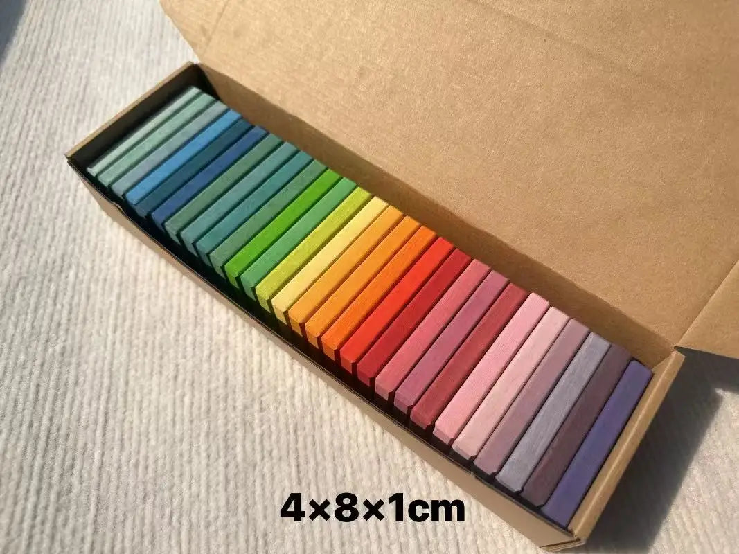 Large Rainbow Wood Building Slats Construct Cubes Blocks Pastel Stacking Timber Toys for Kids Early Learning
