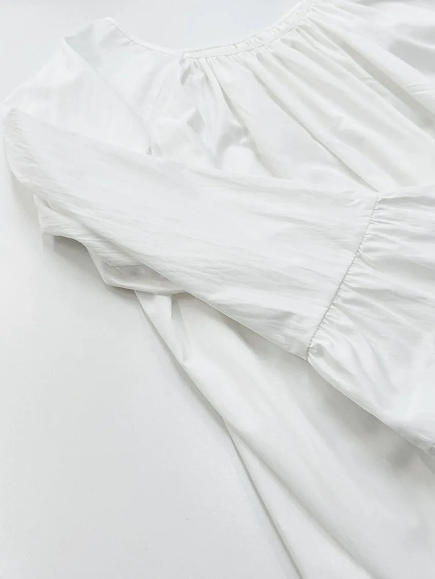 Parc Fee Casual Loose White Women Dress 2025 Elegant U-Neck Long Sleeve Floor-Length Dresses Simple Oversize Solid Female Dress