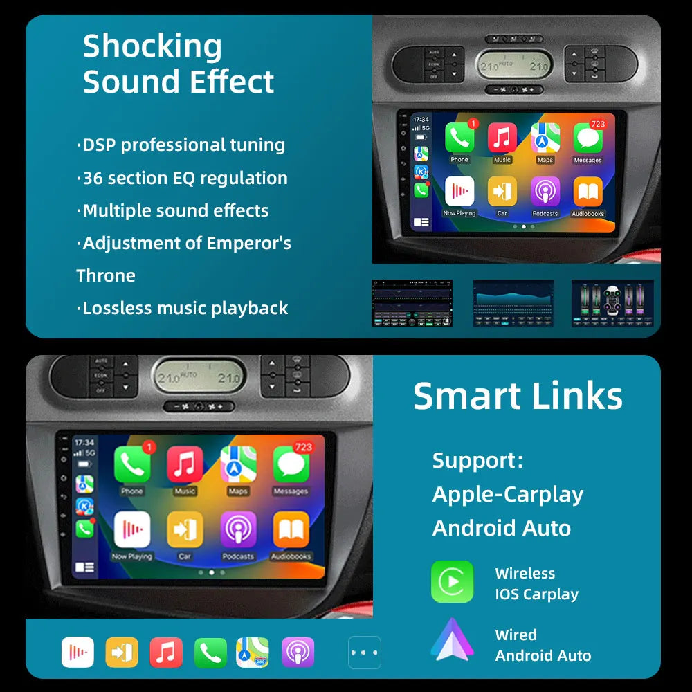 Jundof Car radio For Seat Leon 2 MK2 2005-2012 Carplay Android auto Qualcomm Car stereo Multimedia player 4G Wifi DSP 36EQ RHD