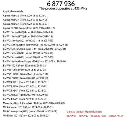 1/4PCS 433MHz 6877936 Tire Pressure Sensor For Mercedes-Benz E-Class [W214] from 2023-10 to 2030-02 Car TPMS 36106877937