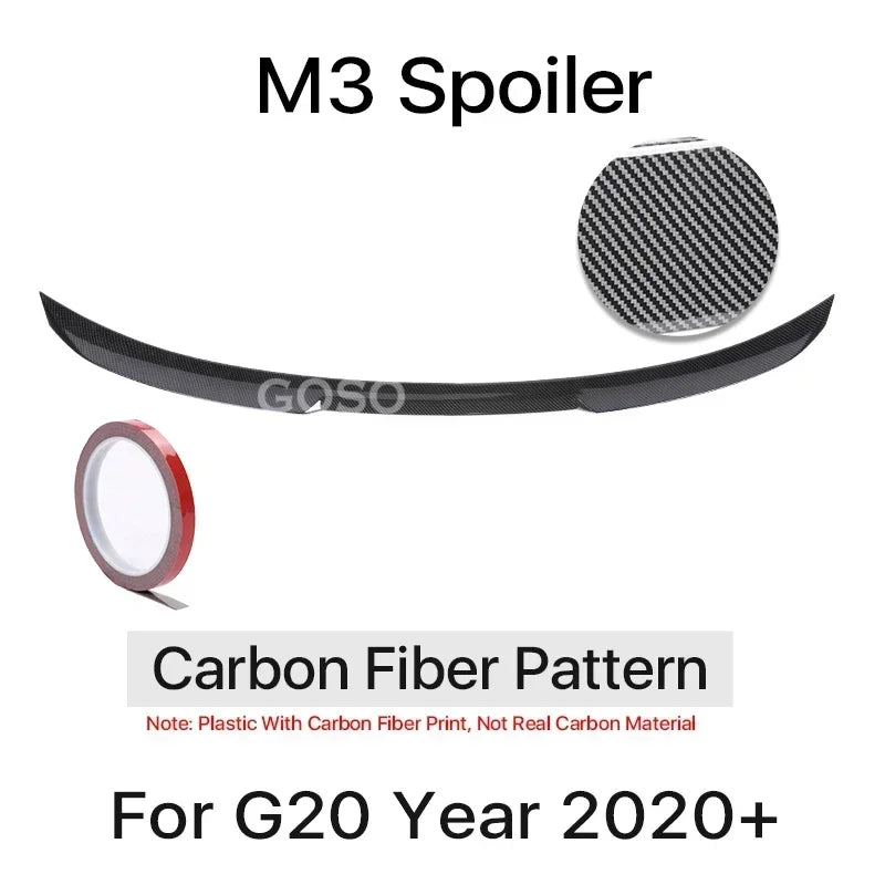 Carbon Fiber Rear Bumper Spoiler Lip For BMW 3 Series G20 2020-2023 MP M3 M4 PSM Style Slim Trunk Wing Kit Refting Gloss Black