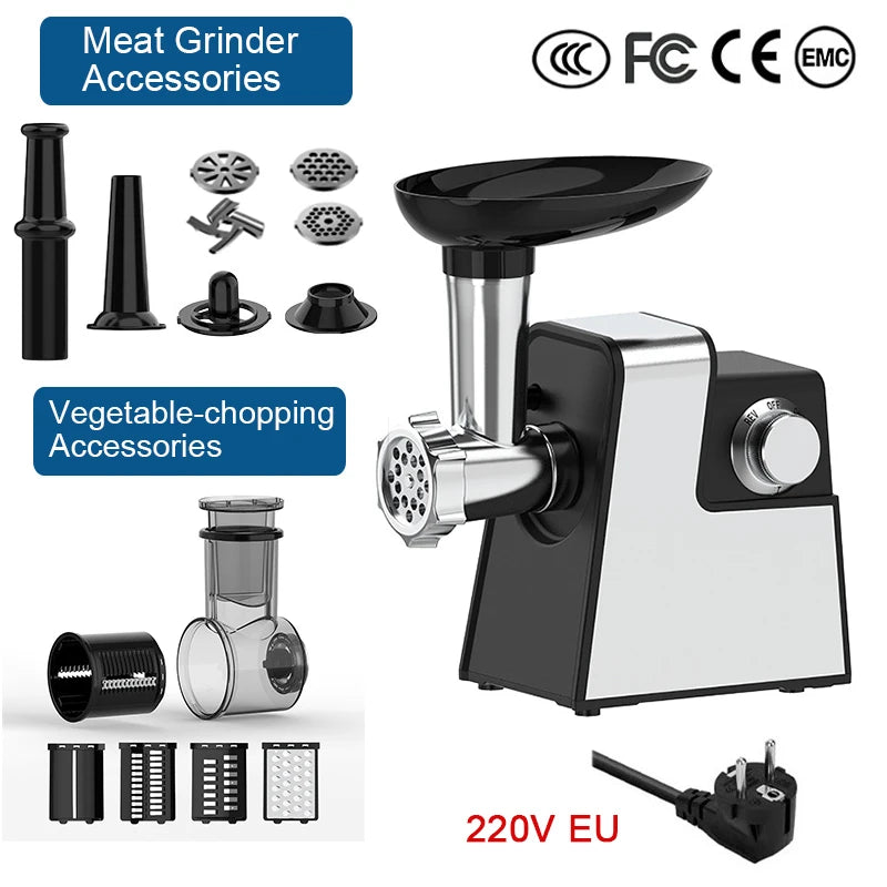 220V Meat Grinder Electric Meat Mincer Chopper Machine Multifunctional with Cutting Blade Sausage Stuffer Stainless Steel Cutter