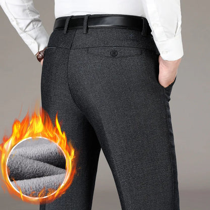 Warm Fleece Black Winter Casual Pants Men Clothing Flat Business Suit Trousers for Men Autumn Straight Formal Dress Pants 2022