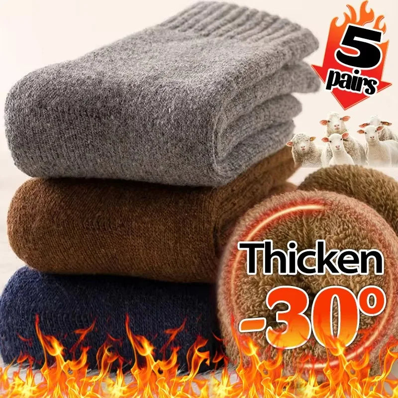 5pairs Winter Merino Wool Socks for Men Super Thick Warm High Quality Harajuku Retro Snow Casual Antifreeze Cashmere Socks Men