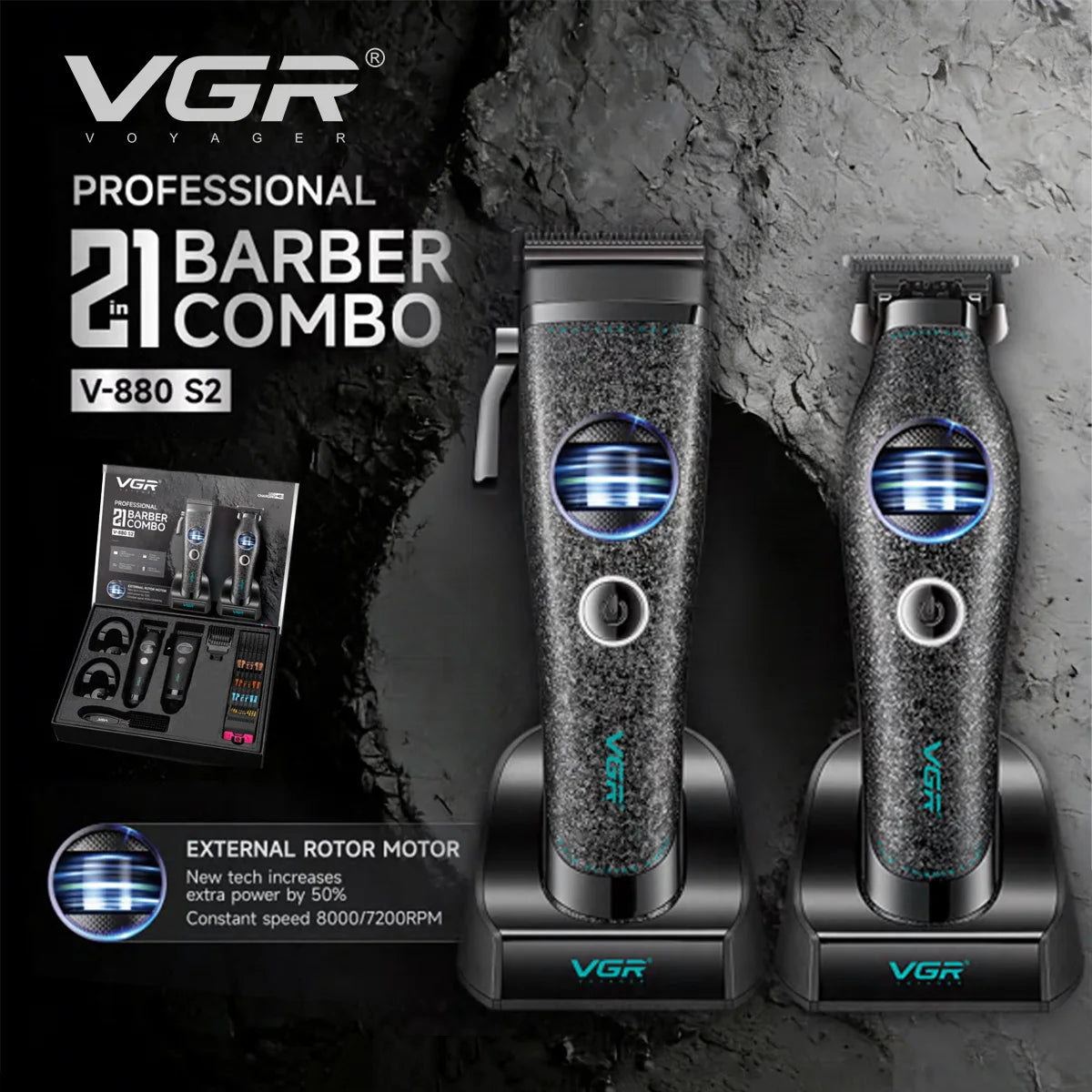VGR Hair Trimmer Professional Brushless Motor Clipper Hair Cutting Machine Adjustable Charging Base Hair Trimmer for Men V-880