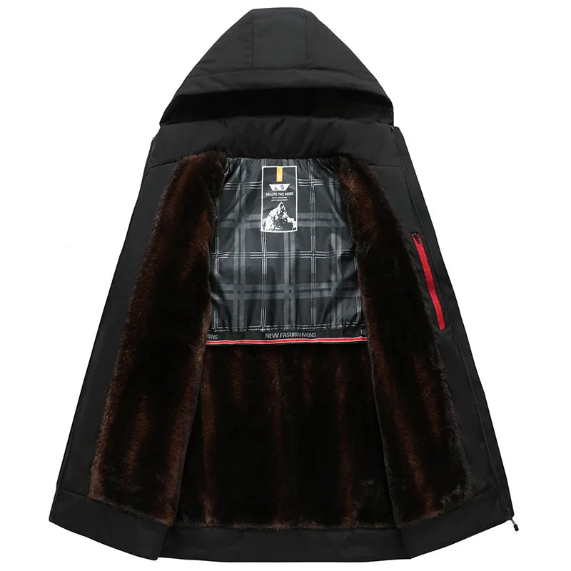 Thickened Fleece Winter Jacket Men's down Cotton Coat Detachable Hood Parka Dad Clothes Cotton Jacket Middle-aged Men Parka
