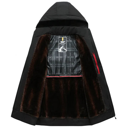 Thickened Fleece Winter Jacket Men's down Cotton Coat Detachable Hood Parka Dad Clothes Cotton Jacket Middle-aged Men Parka