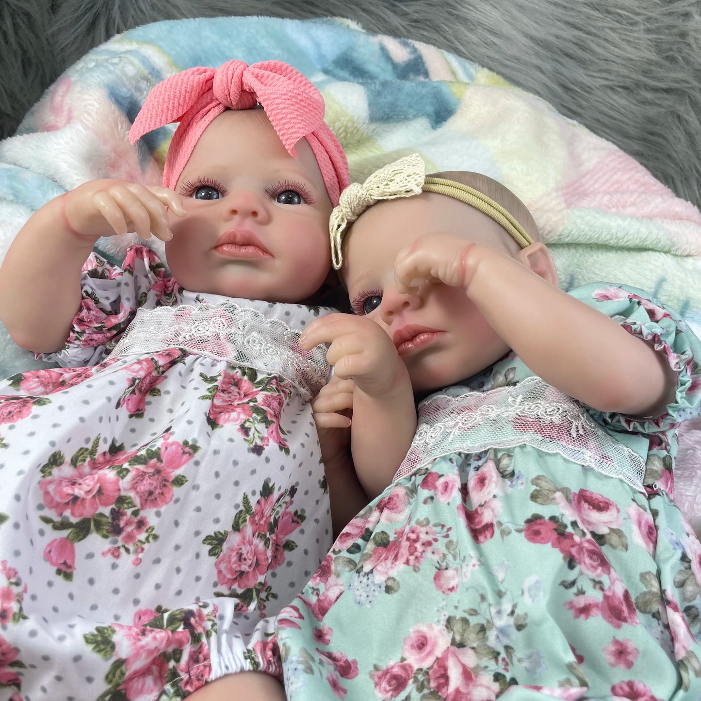 MRB 50CM LouLou Awake Twins Girl Reborn Baby Dolls Lifelike Vinyl Newborn 3D Skin Visible Veins DIY Toys For Girls