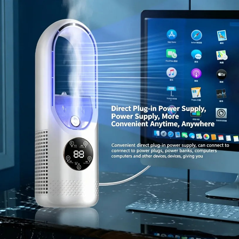 3 In 1 Air Conditioner Fan Mini Desktop Cooler Mist Cooling Humidifier with RGB Night Light for Home Office