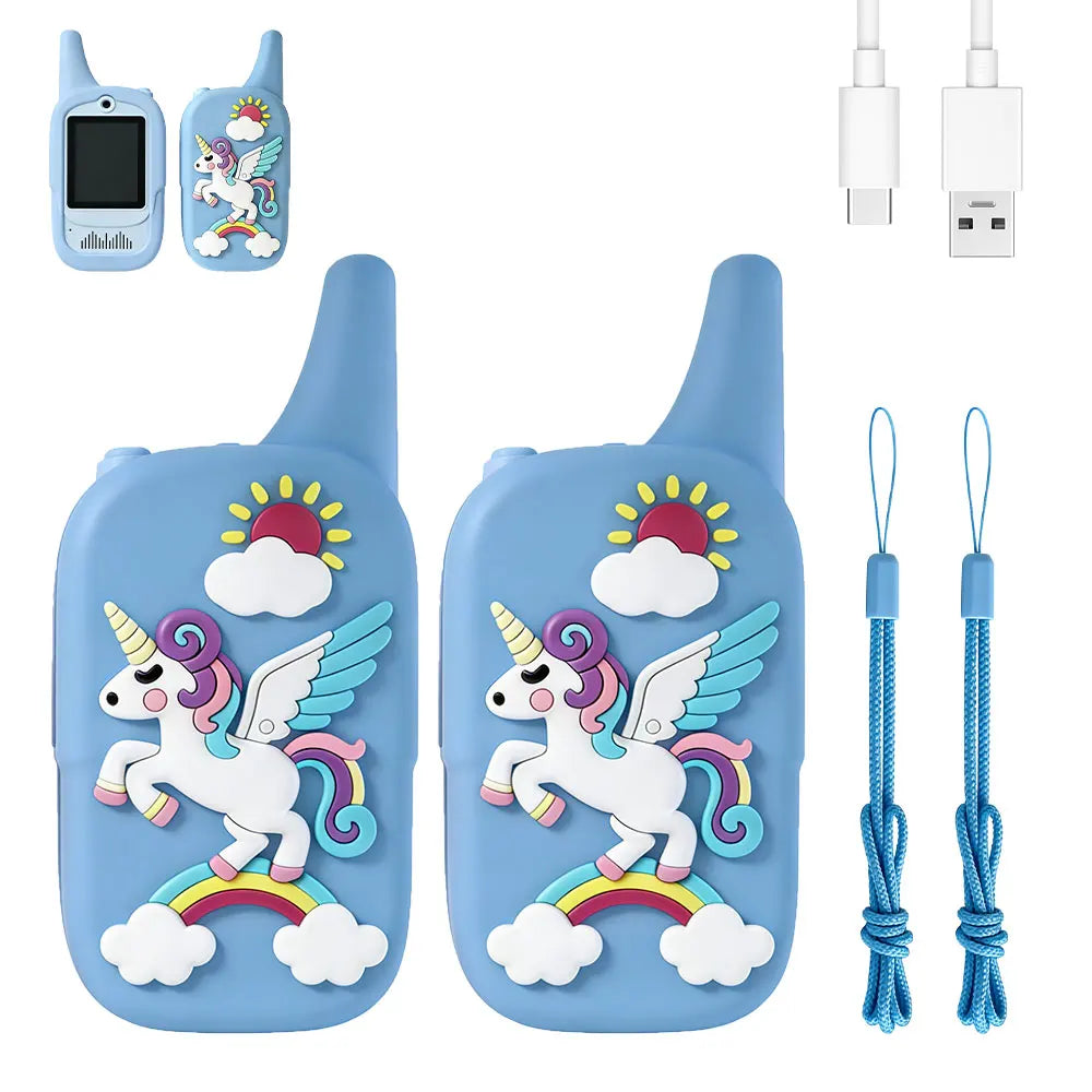 Christmas 2pcs Video Walkie Talkie Video Intercom HD Rechargeable Voice Fonts One-Click Call Cartoon Voice Changer Gift for Kids