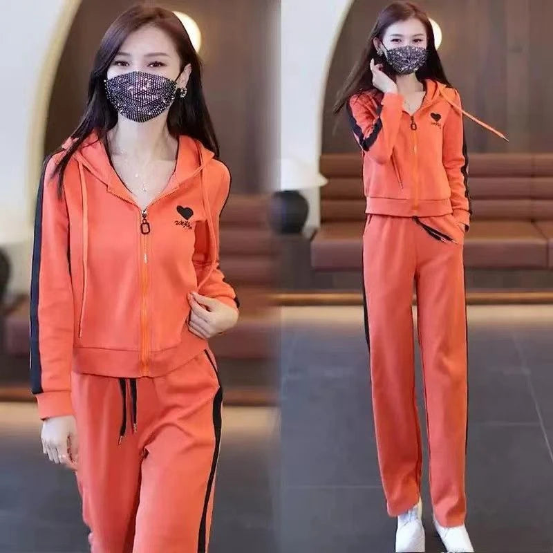 Fashionable Casual Sportswear Set 2026 New Style Slimming Wide Leg Pants Autumn Trendy Two Piece Suit Polyester Fabric