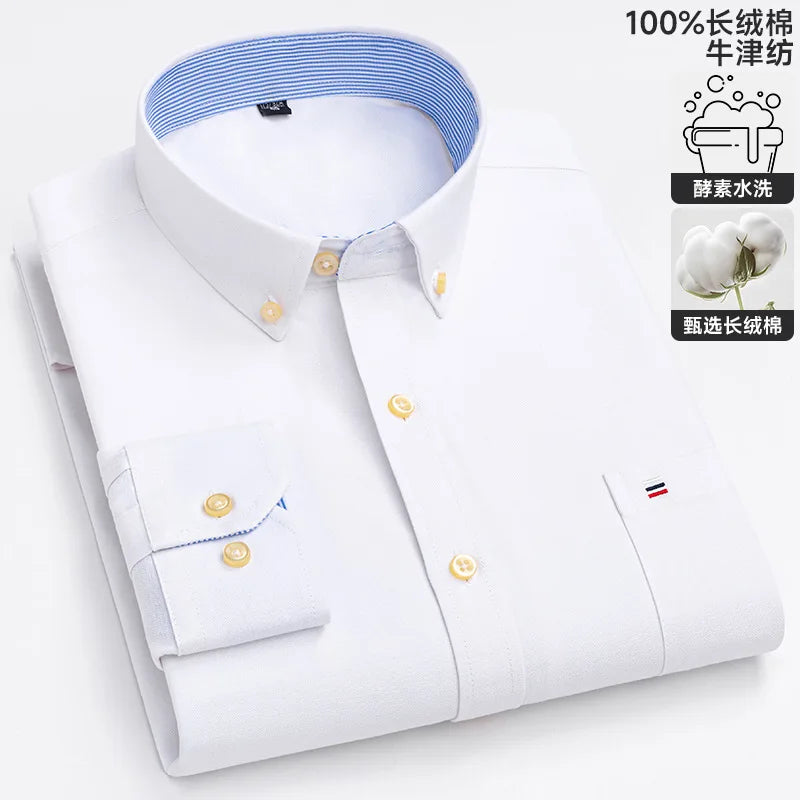 100% cotton men's long-sleeved shirt, casual plaid cotton shirt for young and middle-aged people, large size, authentic shirt
