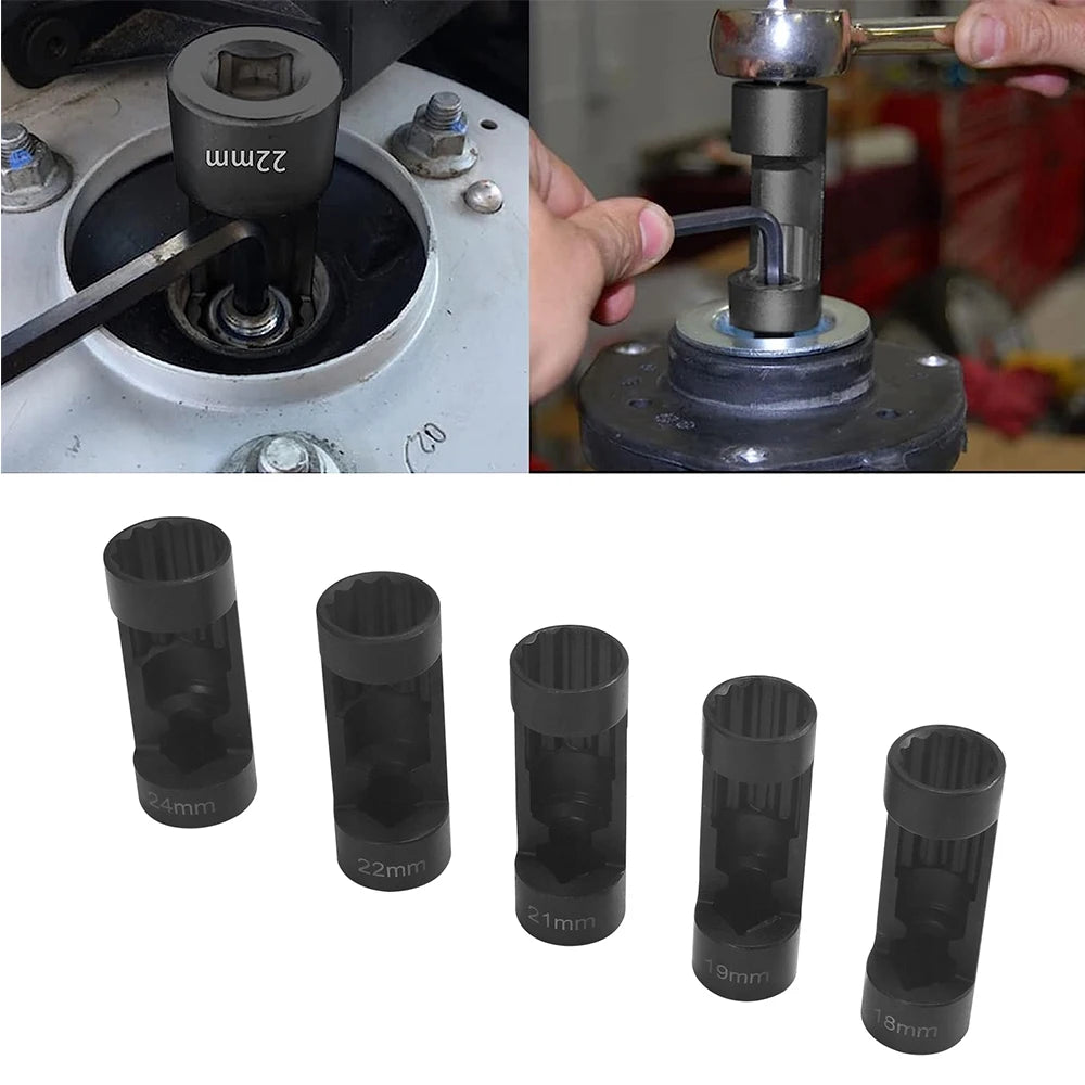 5Pcs 12 Point Suspension Strut Socket Chrome Vanadium Steel Strut Nut Socket Set 1/2in Drive 18‑24mm for Car Repair Tool