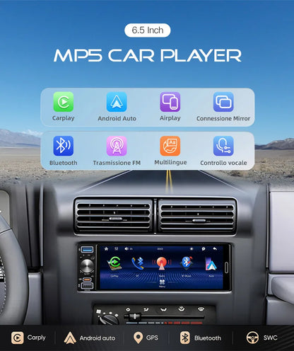 6.5 Inch 1Din Car Radio Carplay Android Auto Mirrorlink Bluetooth FM/AM EQ AUX Touch Screen Universal Autoradio Stereo MP5