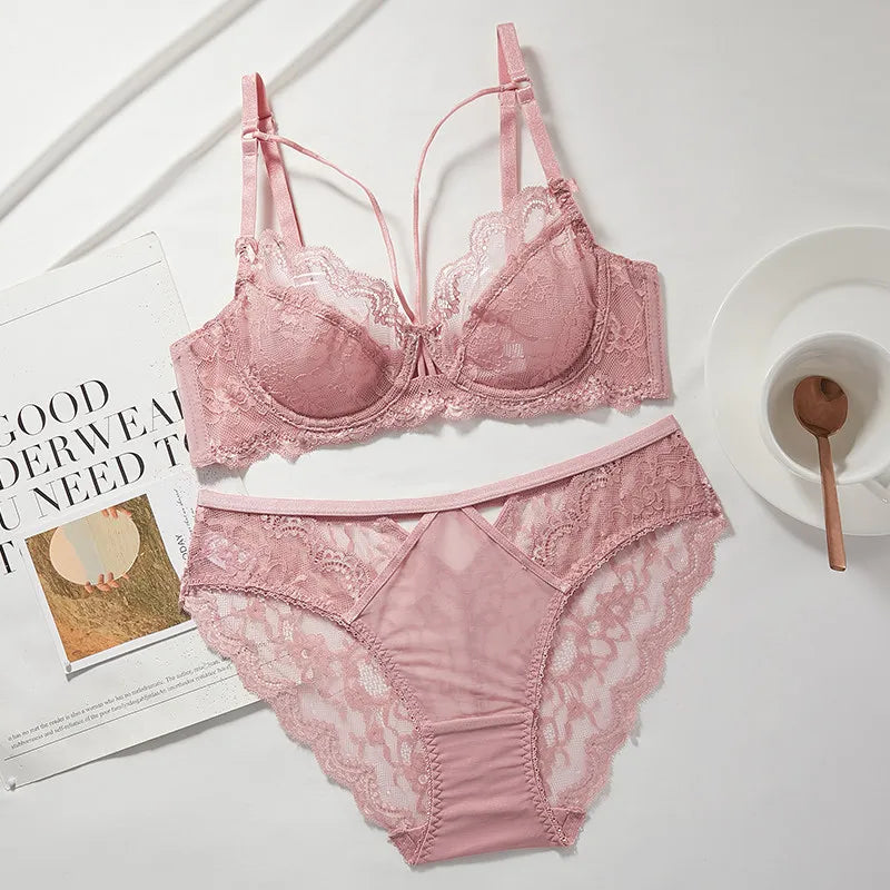 Novidades Conjunto Lingerie Renda Ultra Fina Mulher Sutiã Arco Macio Push Up Minimizador Busto Anti Flacidez Confortável 32-42