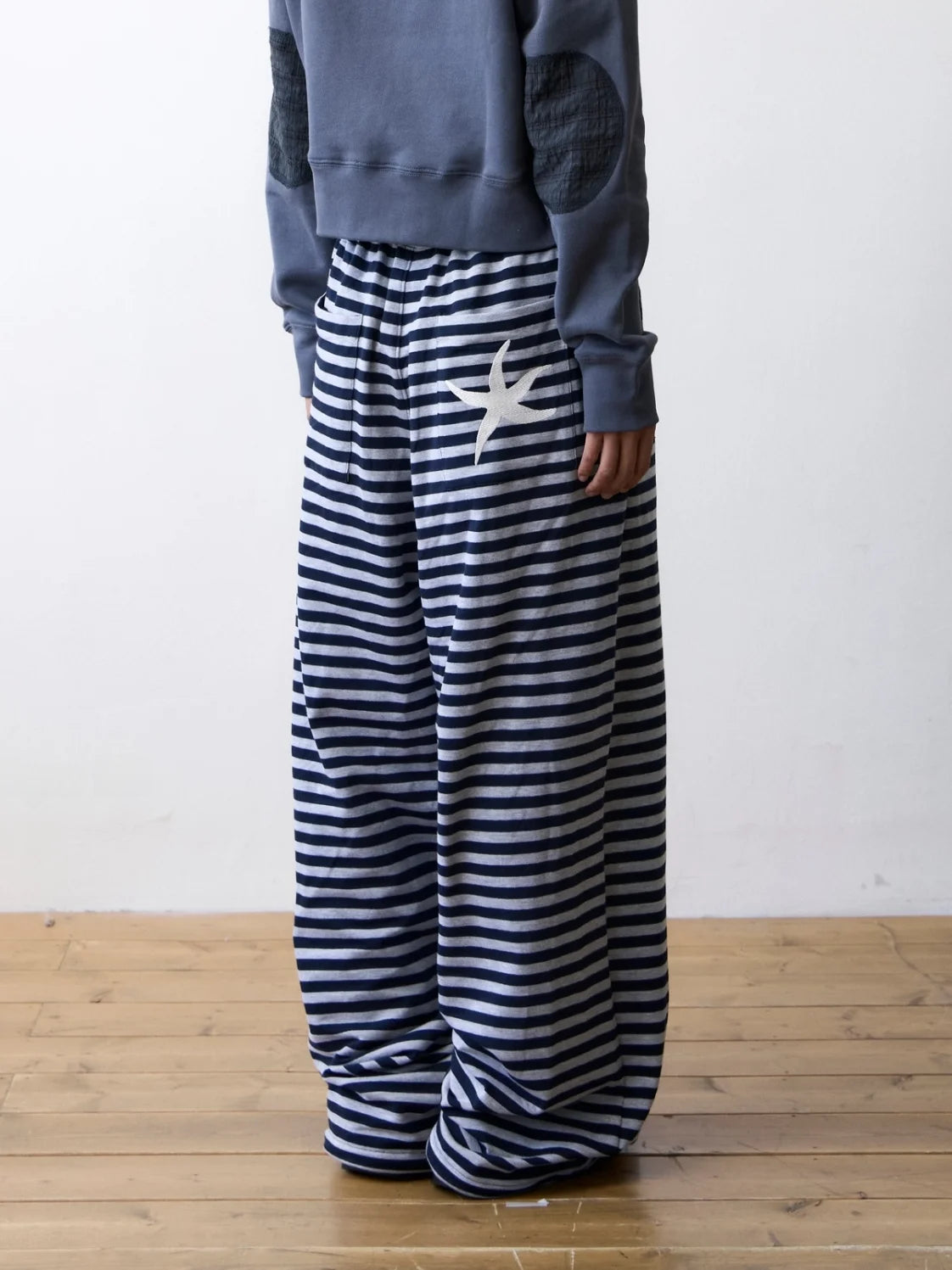 Unique Street Style Korean Lazy Star Embroidery Striped Sweatpants Casual Sporty Long Trousers for Women Straight Leg Pants