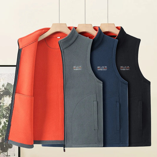 Men's High-quality Velvet Vest Autumn Winter Lightweight Outdoor Casual Vest Camping Fishing Zipper Vest Work Clothes