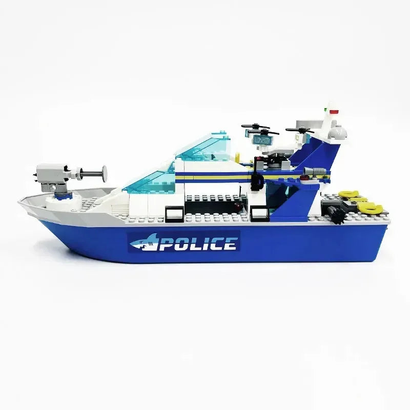 Building blocks children's City Series  Police Patrol Boat Ship Assembly City group police boat boy MOC Gift Assembly Toy