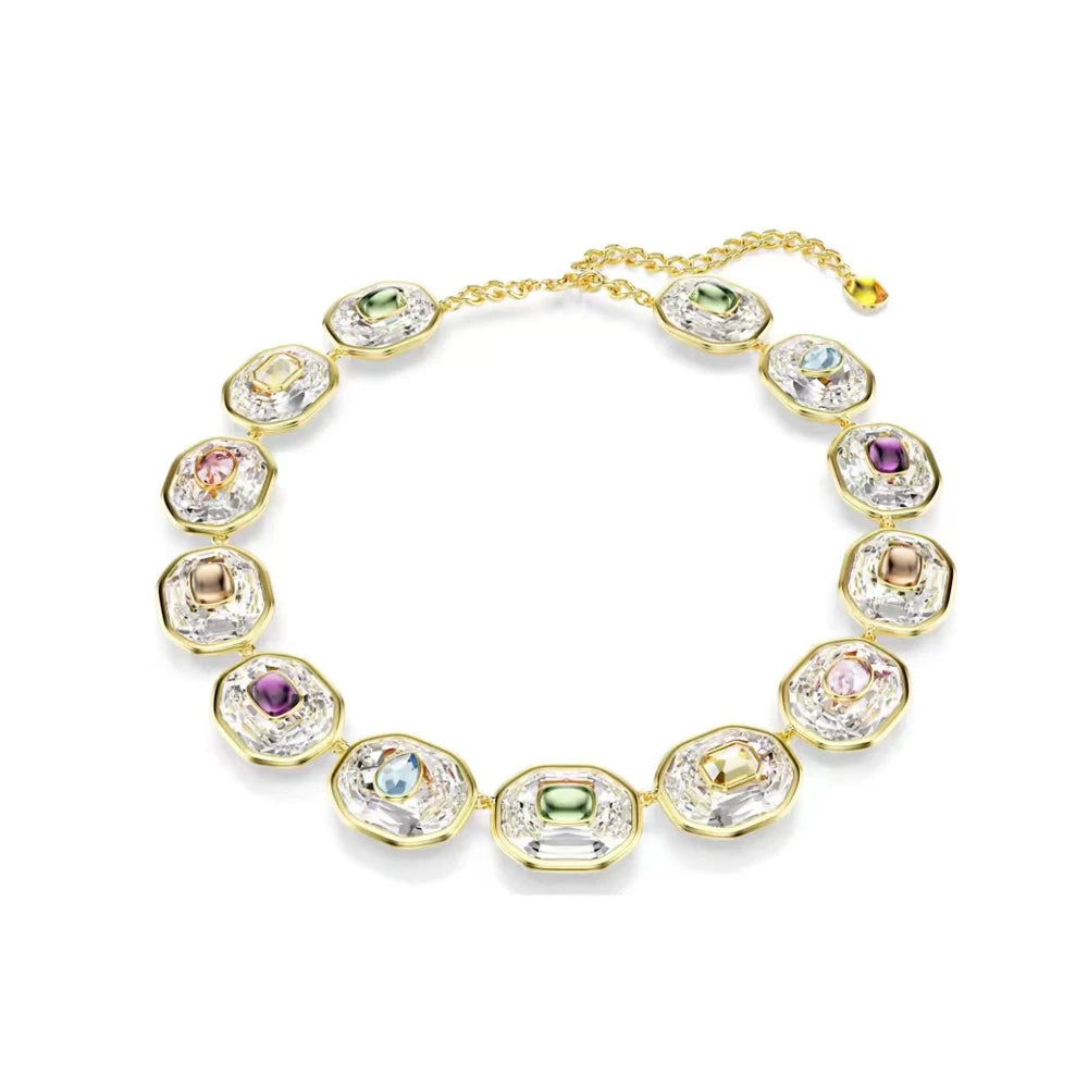 New shoe style inlaid mixed crystal interlocking rose gold pearl romantic heart-shaped necklace
