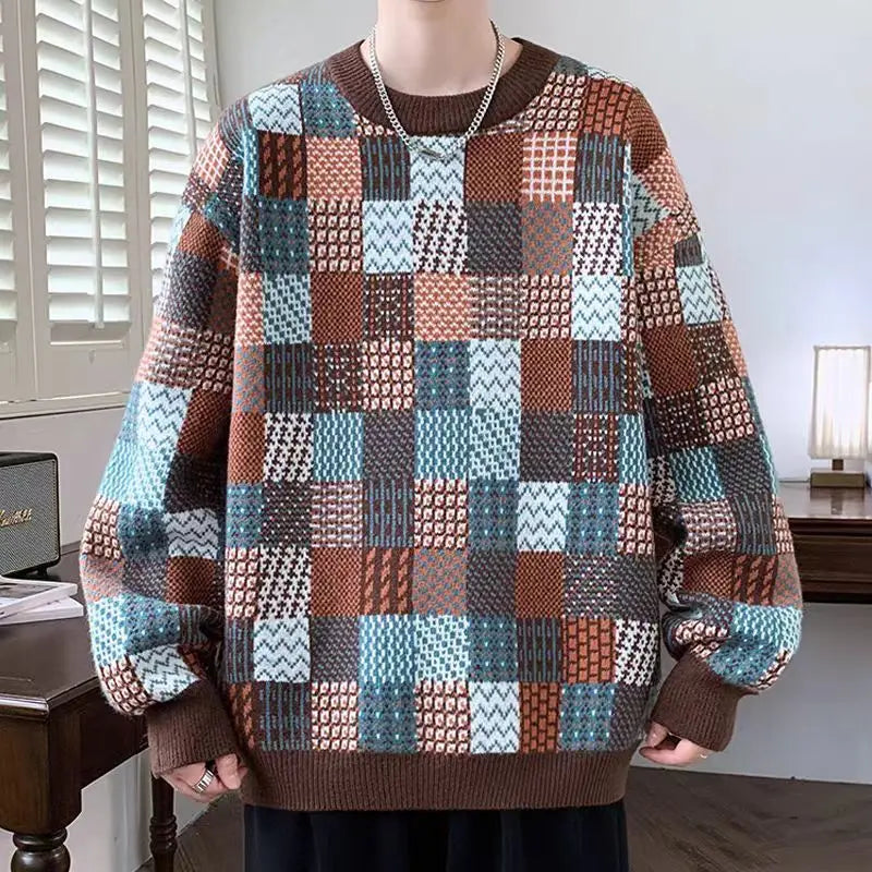 Hippie Grunge Pullovers Male Plus Big Size Thick Knitwear Long Sleeve Designer Casual Streetwear Loose Fit Men's Knit Sweater