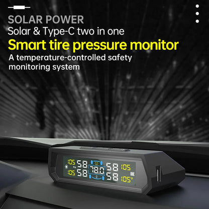 With 4 External Sensors Solar TPMS Car Tire Pressure Alarm Digital Colorful Display Waterproof Tire Pressure Temperature Warning