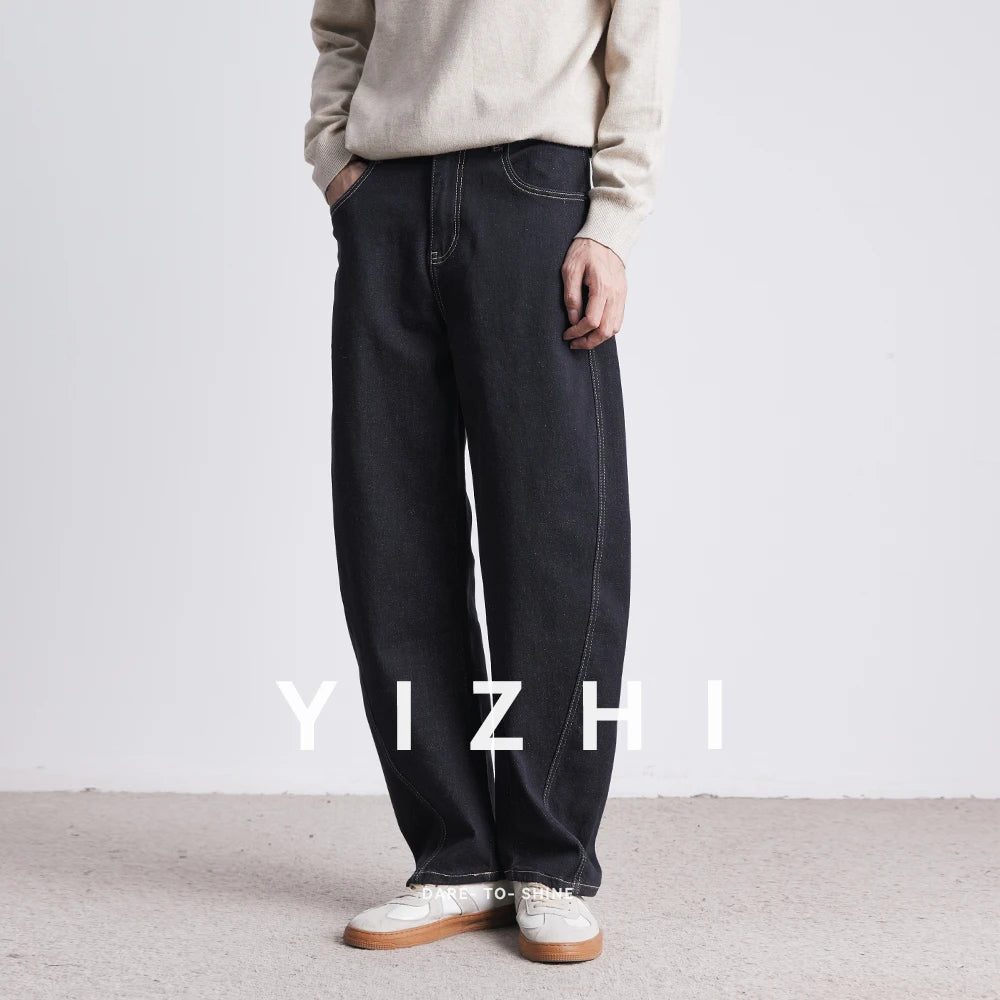 Fashion Retro Denim Jeans Men Spring Autumn New Straight Multi-Pocket Loose Casual Mid-Waist Trousers Men's Jeans