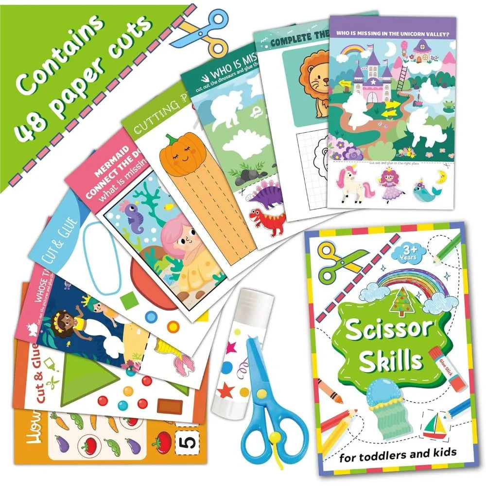 Scissor Skills Activity Book Fun Cutting & Creative Activities for Toddlers Child-Safe Scissors DIY Craft Kit Gift for Kids
