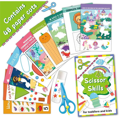 Scissor Skills Activity Book Fun Cutting & Creative Activities for Toddlers Child-Safe Scissors DIY Craft Kit Gift for Kids