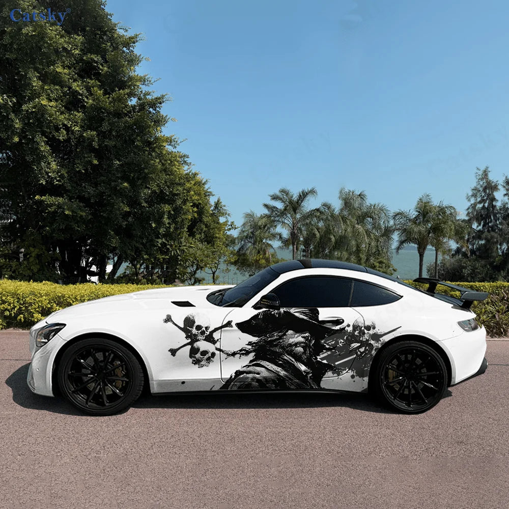 Skeleton Cape Hat Silhouette Car Vinyl Wraps Decal Self-adhesive PVC Sticker Suitable for Trucks SUV Decor Auto Accessories Gift