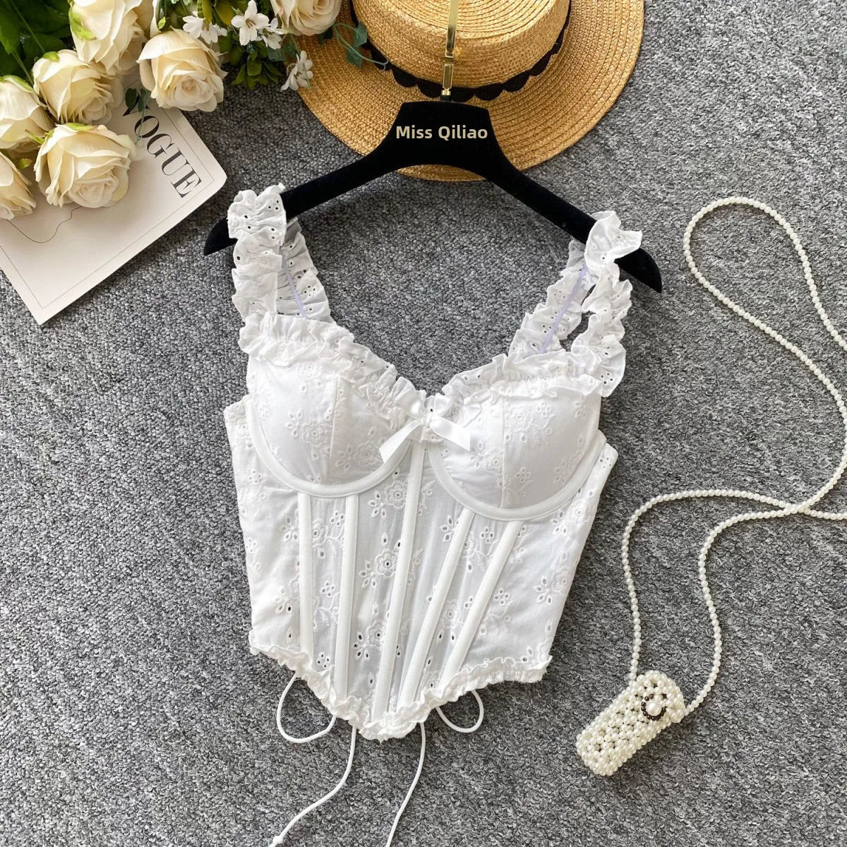 Sweet Heavy Embroidery Hollow out Strap Vest Women Summer Pure Desire Spicy Fibone Slimming Top Women's Faion Outfit