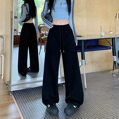 Girls Solid Loose Fit High Waist Trousers 2025 Classic Female Wide Leg Sweatpants Women Korean Fashion Casual Pants