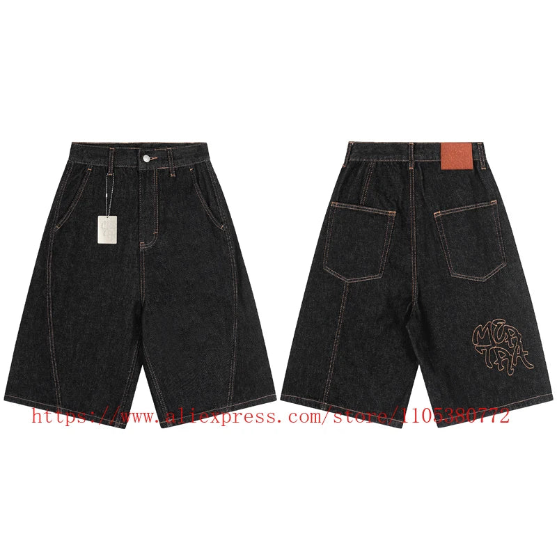 High Street Trendy Men's Mertre Denim Shorts Summer Loose Versatile Straight Leg Heavy Fabric Pants Stock