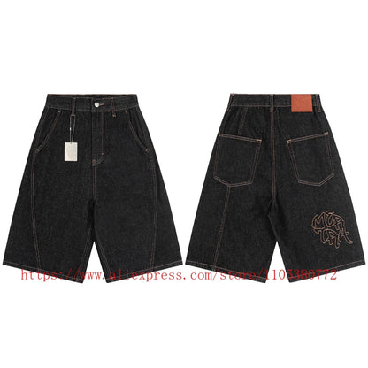 High Street Trendy Men's Mertre Denim Shorts Summer Loose Versatile Straight Leg Heavy Fabric Pants Stock