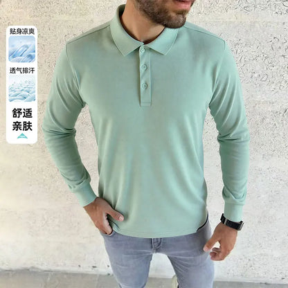 2026 Autumn Long Sleeve POLO Shirts Man High-quality Turn-down Collar Breathable Base Shirt Casual Work Golf Shirts Male Tops