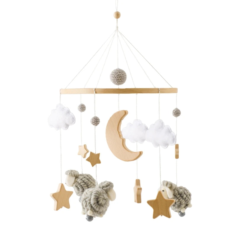 Baby Wooden Bedbell Bracket 0-12 Months Bed Bell Bracket Wooden Mobile Newborn Crochet Bed Bell Hanging Toys Newbaby Rattle Toys