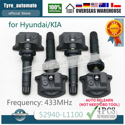 4PCS 52940-L1100 TIRE PRESSURE SENSOR for 2020-2024 Hyundai Sonata DN8 KIA Seltos Tire Pressure Monitor Sensors