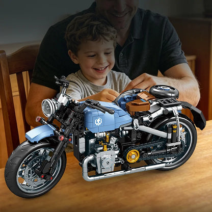 Retro Sidecar Motorcycle Building Blocks Set Vintage Trike Motorbike Model with Side Car, DIY Assembly Bricks Toy