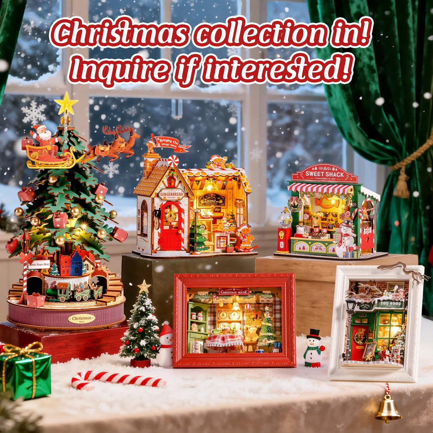 Rolife DIY Miniature House Kit Christmas Candy Stand Dollhouse Model Building Kit Wooden 3D Puzzle Toy Christmas Gift for Adults