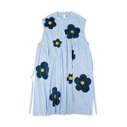 imakokoni 2024 Summer New Plush Flower Sleeve Blue Loose Dress 265495